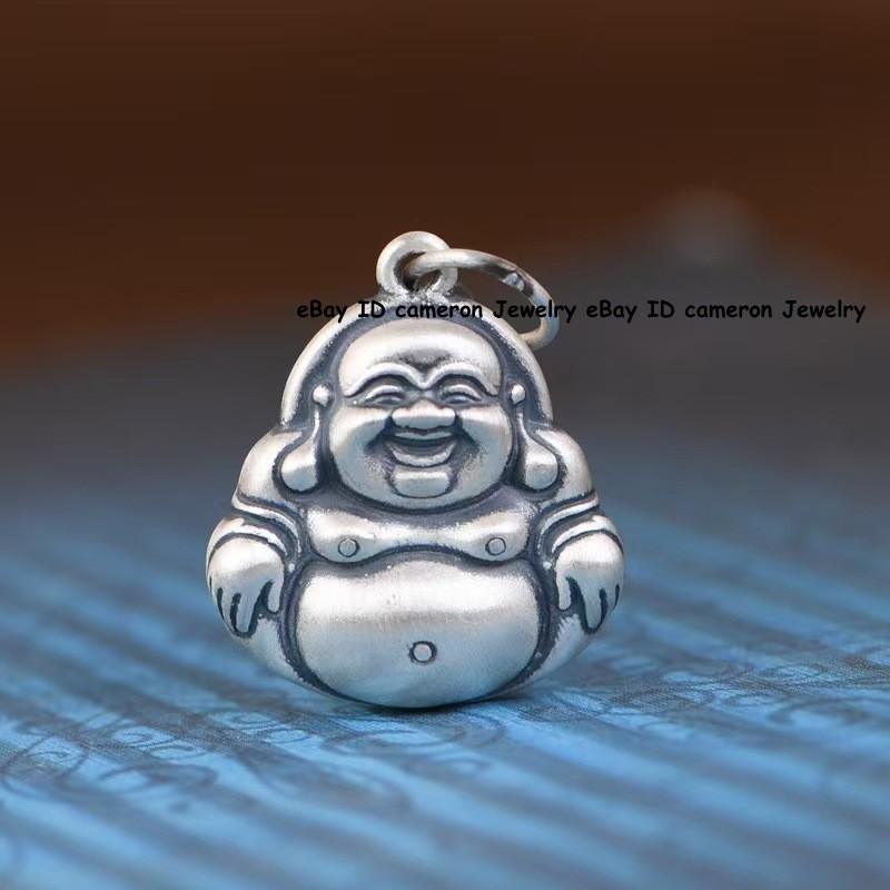 Pure S999 Fine Silver 999 Men Women Lucky Laughing Buddha Pendant 29*20mm