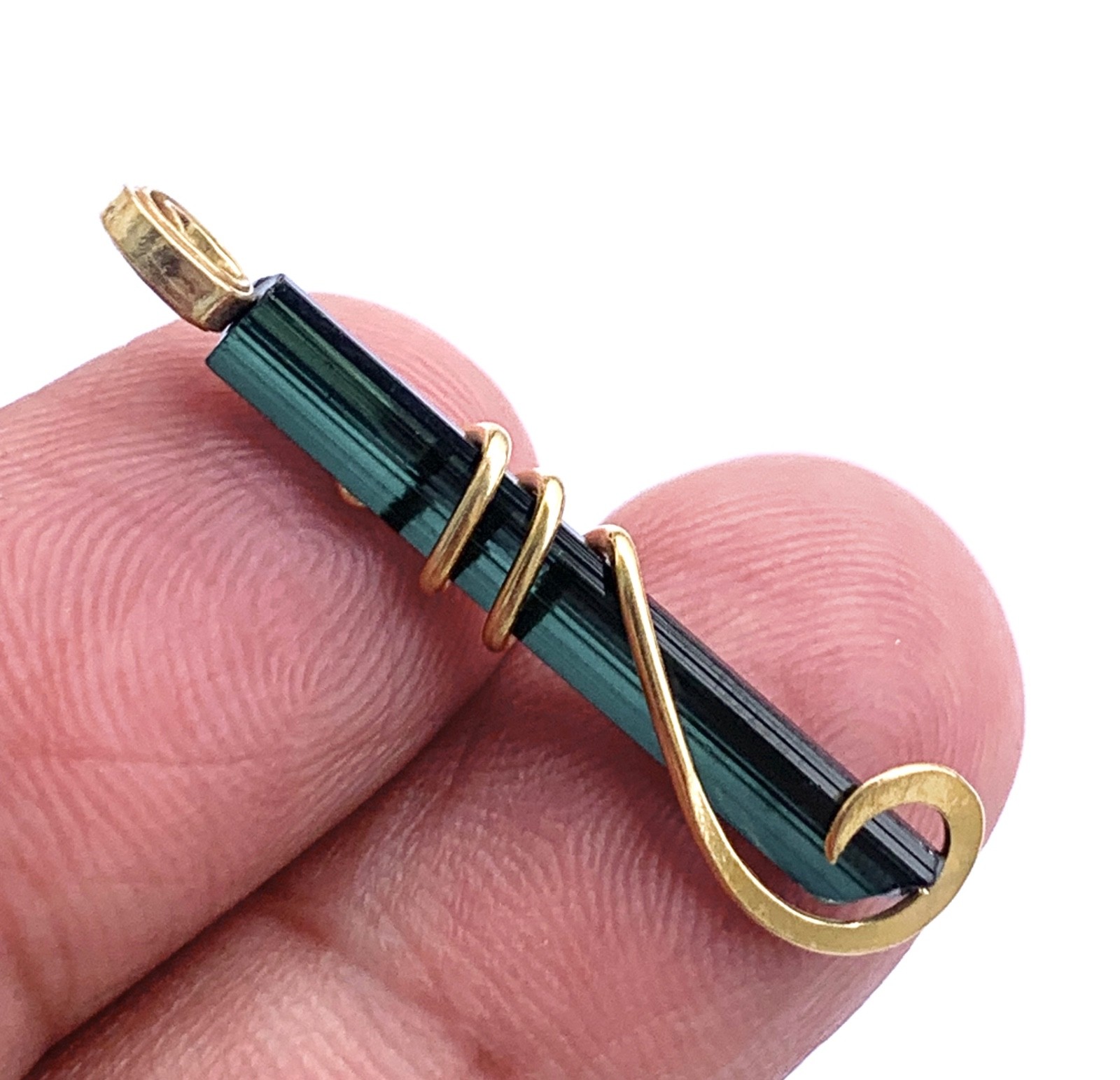 14K Gold Blue Paraiba Tourmaline Pendant wire wrap Pendant Natural Bi Color 7.00