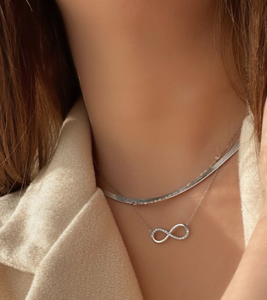 18K Solid Gold Infinity Diamond Necklace 0.20CT VS Dainty Fine Jewelry Gift
