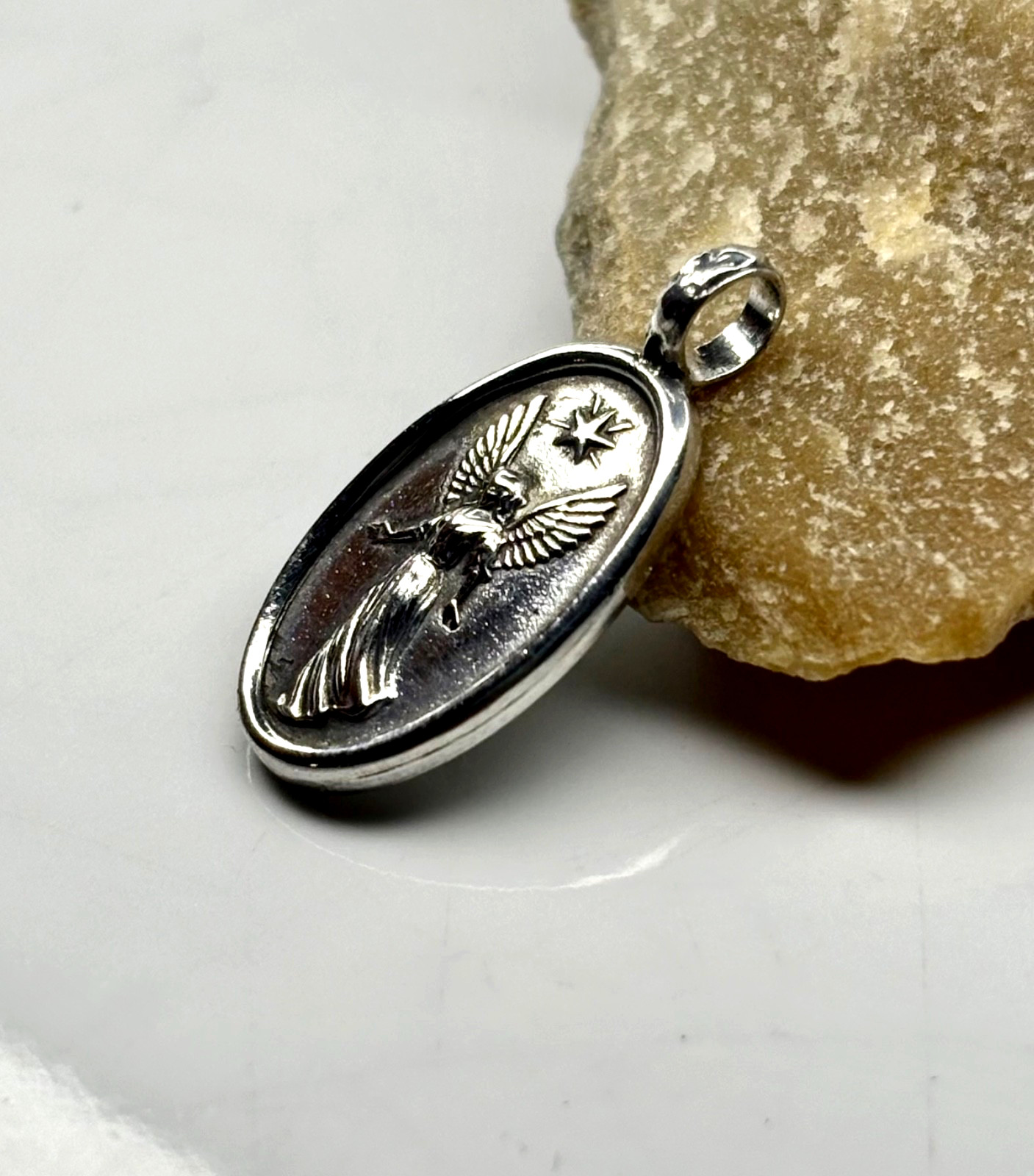 Fine pure Silver 999. guardian angel Minimalist Pendant