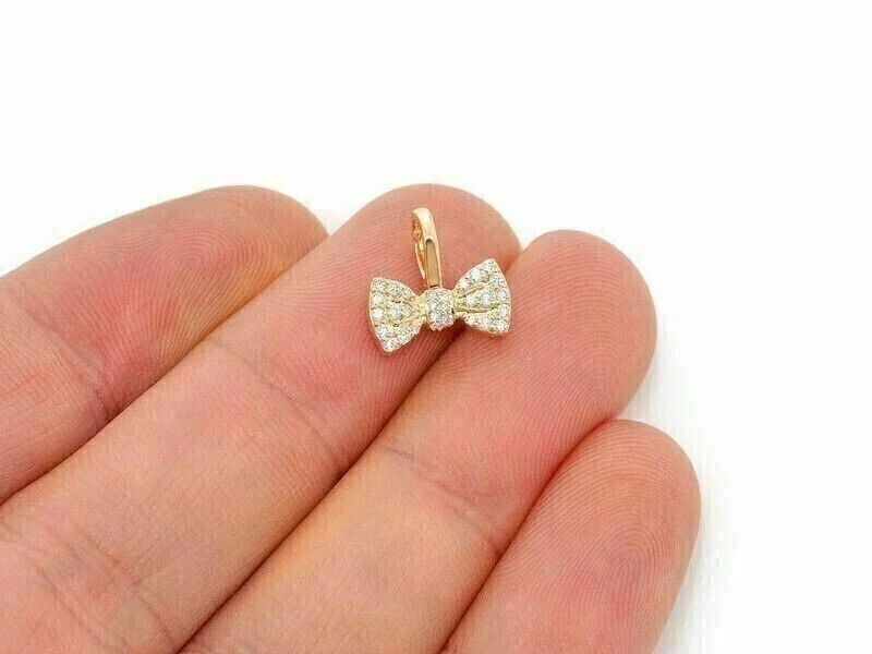 1.5CT Round Simulated Diamond Women Bow Pendant Necklace 14k Yellow Gold Plated