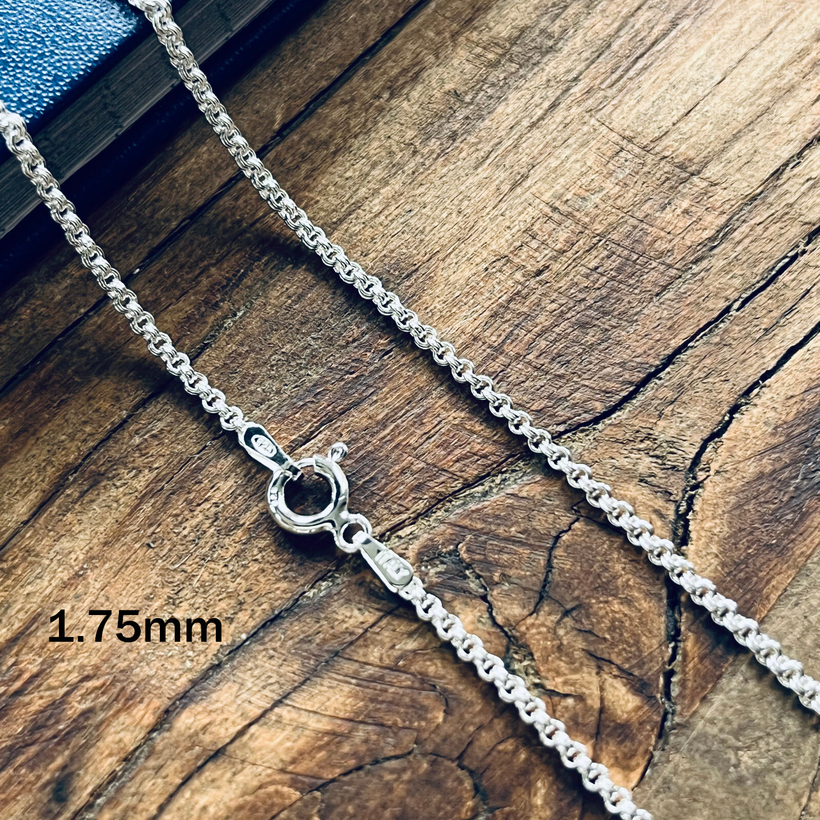 Real Solid 925 Sterling Silver Double Rolo Chain Necklace Made in Italy