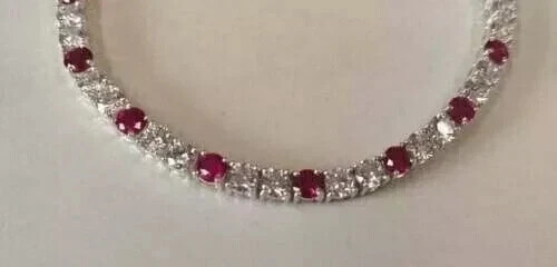 3MM Round Lab Created Ruby And Diamond Tennis Necklace 14K White Gold Plated 18″