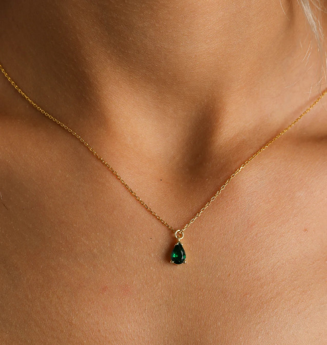 Emerald Necklace May Birthstone Pendant Gold Filled Emerald Necklace 925 Silver