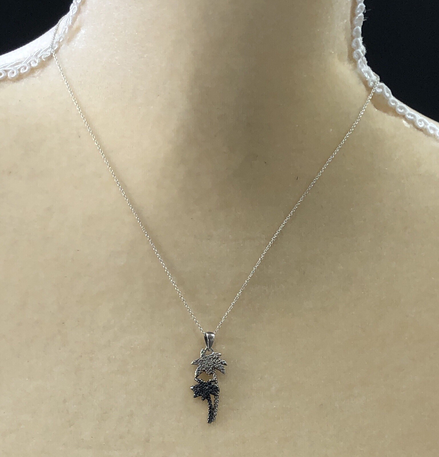 JCM Jacmel Necklace 925 Sterling Silver Palm Tree Diamond Accent – 18″ Length