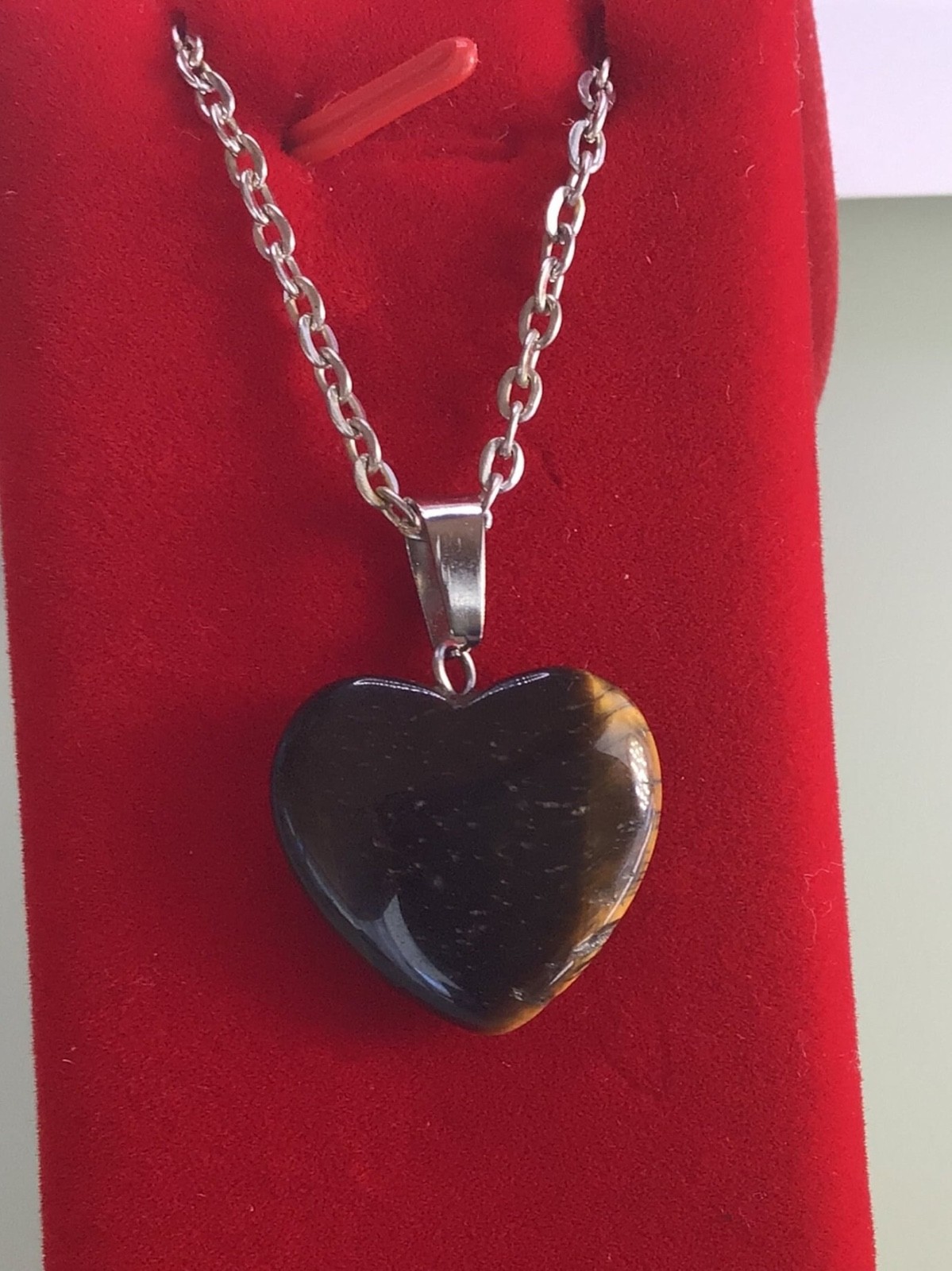 Heart Tigers Eye Necklace 18 inch Valentine’s Gift