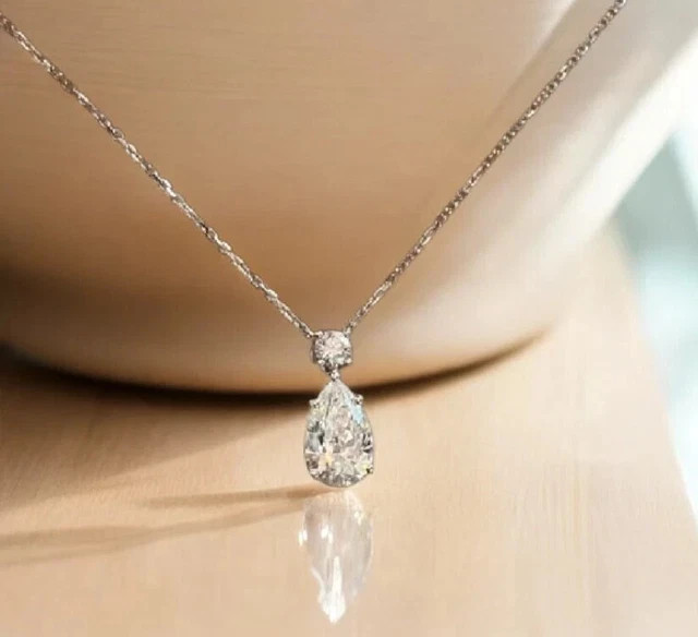 2Ct Pear Lab-Created Diamond Chain Pendant 14K Yellow Gold Plated