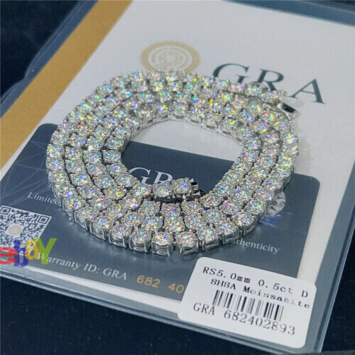 2-6.5mm 16-24″ VVS1 D Moissanite Tennis Chain Necklace 925 Silver Passes Tester