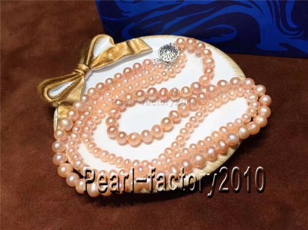 2 strands 9-7 mm south sea pink pearl necklace 17″ 19” 14k clasp GOLD baroque