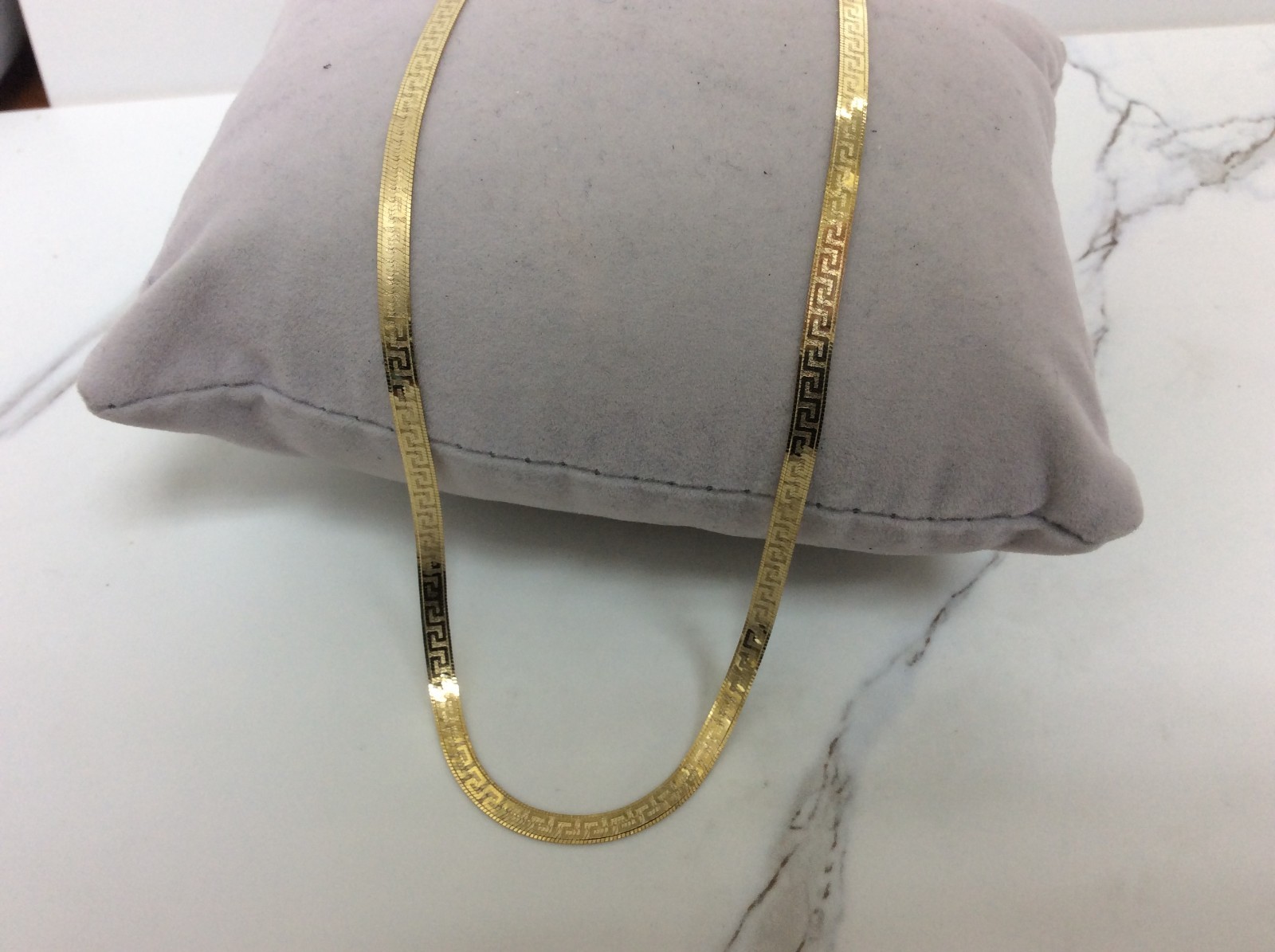 10K SOLID YELLOW REAL GOLD REVERSIBLE GREEK KEY HERRINGBONE Necklace 5.3g 18”