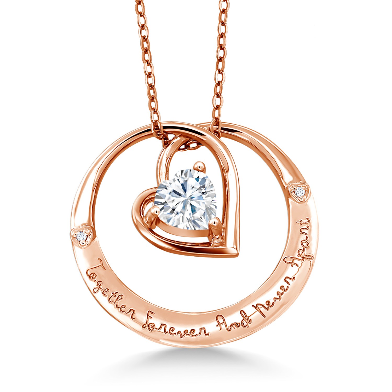 18K Rose Gold Plated Silver Pendant Near Colorless Moissanite & Diamond