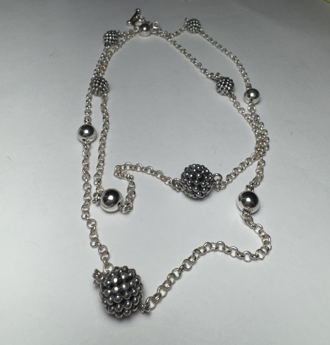 Michael Dawkins sterling silver caviar bead station necklace toggle 34″