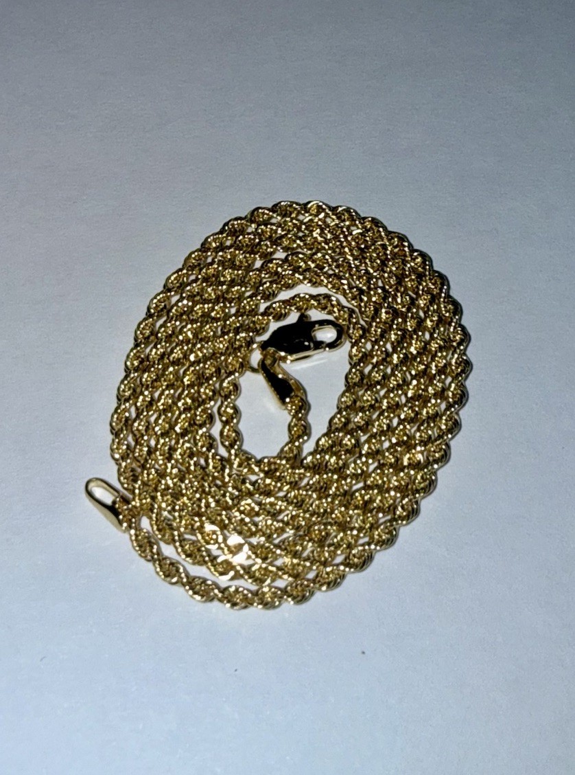ESTATE Solid 14K Gold Semi-Hollow 1.9mm Rope Chain Necklace 20”