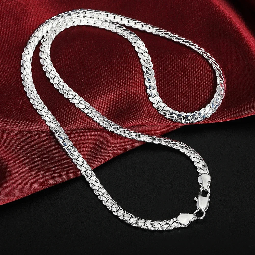 925 Sterling Silver 18K Gold Full Sideways Figaro Chain Necklace for Woman Man F