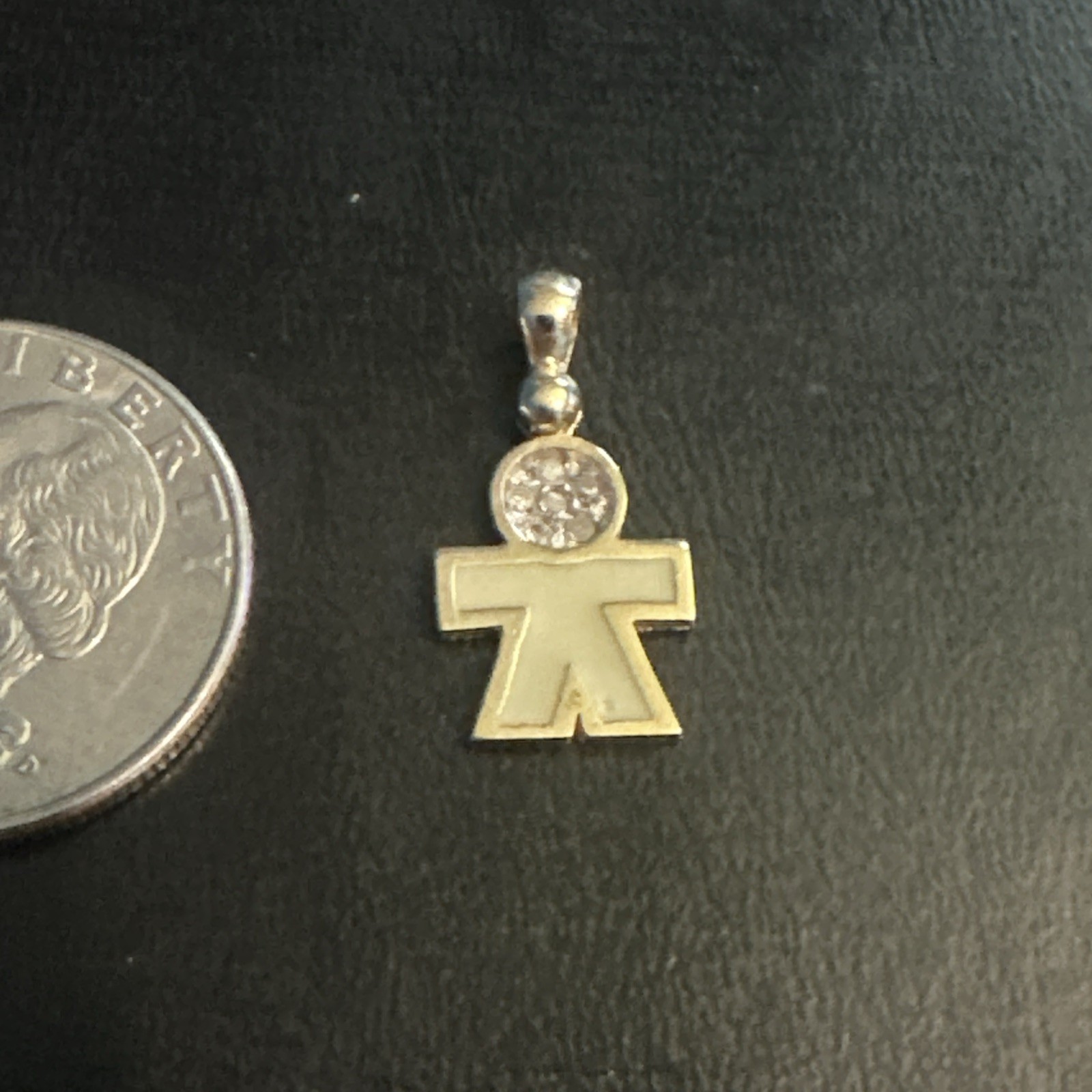 Vintage 10K Gold Mother’s Boy Charm • 0.06ctw Diamond June White Enamel AK