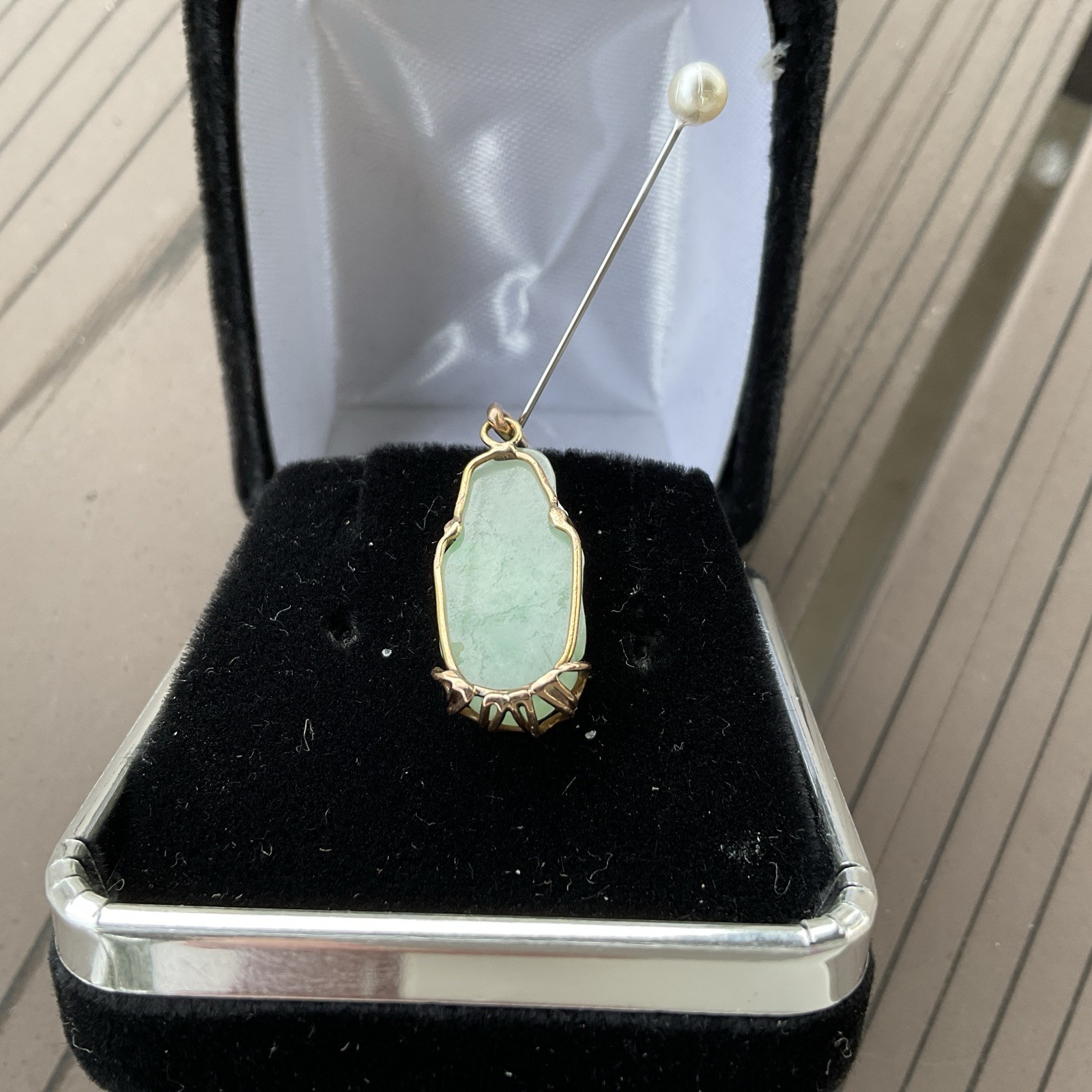 Estate 18k YG Icy Translucent Green Jadeite Jade Buddha Pendant 2.69 Gr
