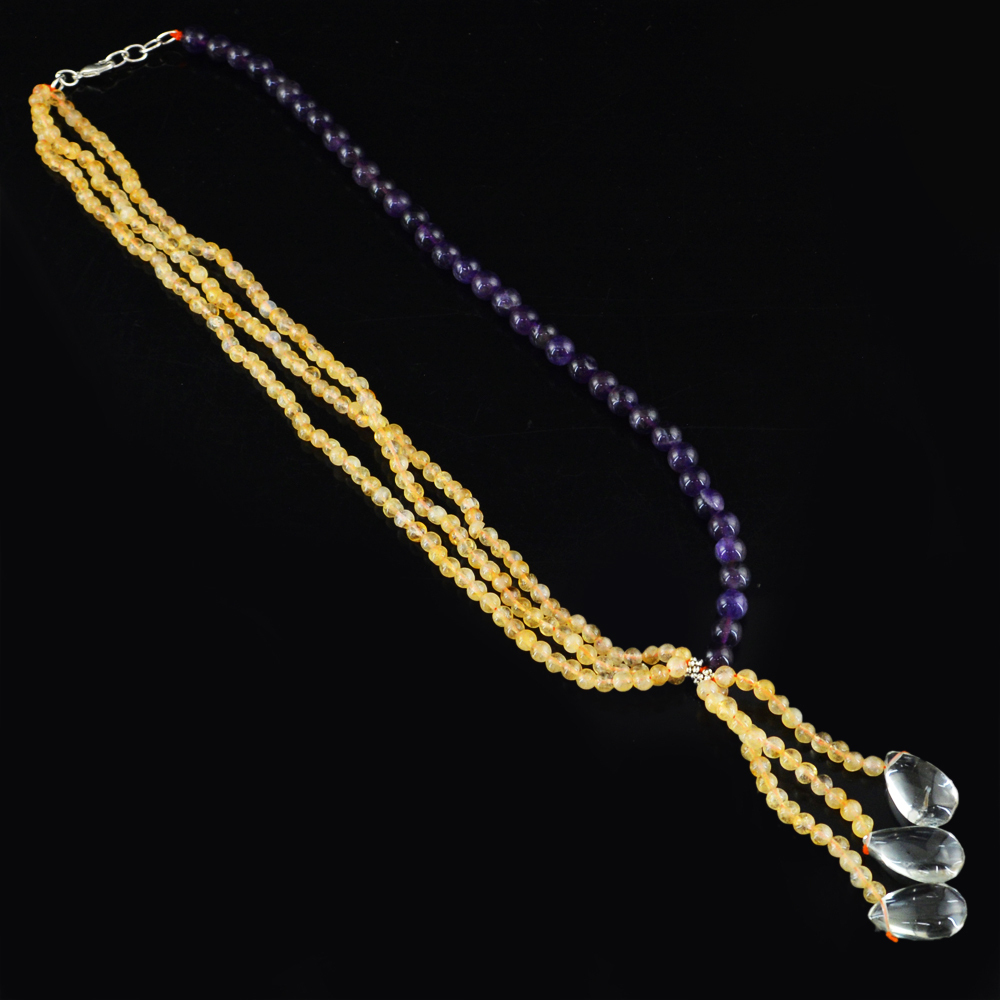 Genuine 274.00 Cts Natural Citrine & Amethyst Round Shape Beads Necklace (RS)