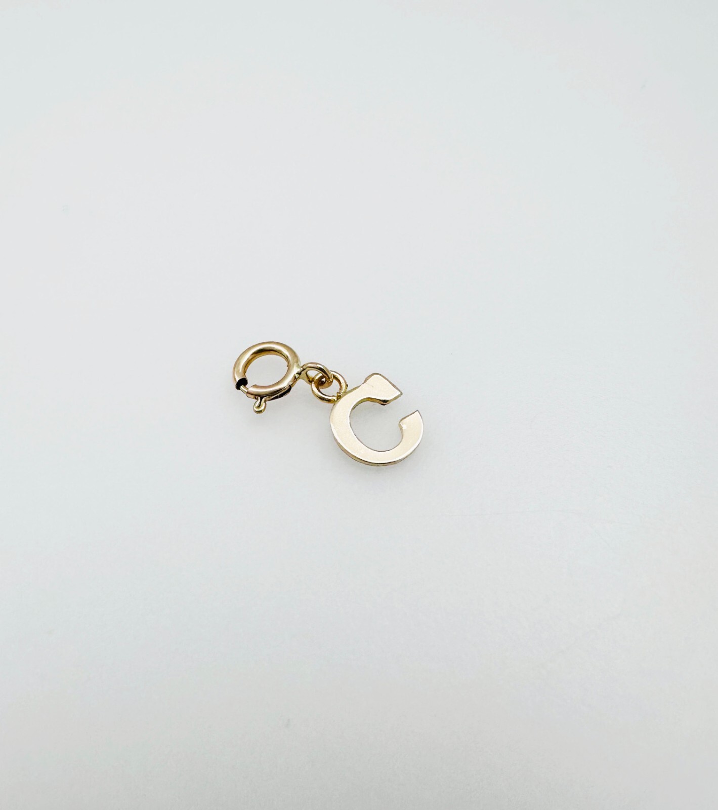 14K Solid Yellow Gold Mini/Very Small ‘C’ Initial Charm Pendant w/Spring Clasp