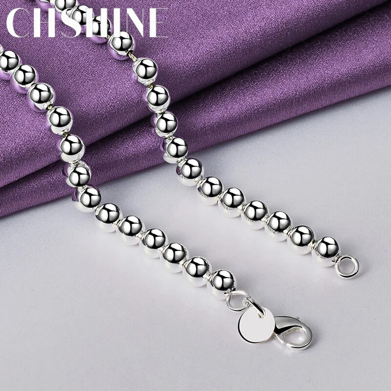 CHSHINE 925 Sterling Silver 6mm Beaded Necklace For Women Fashion Charm Jewelry