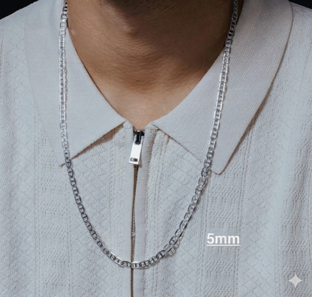 Real Sterling Silver Mens Diamond Cut Mariner Chain Necklace all sizes/Italy