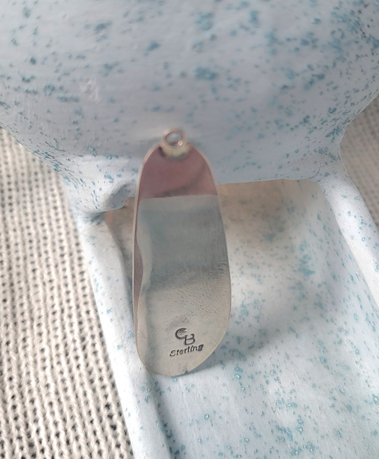 CB Native Sterling Silver Turquoise Asymmetrical Pendant 925 Bezel Setting