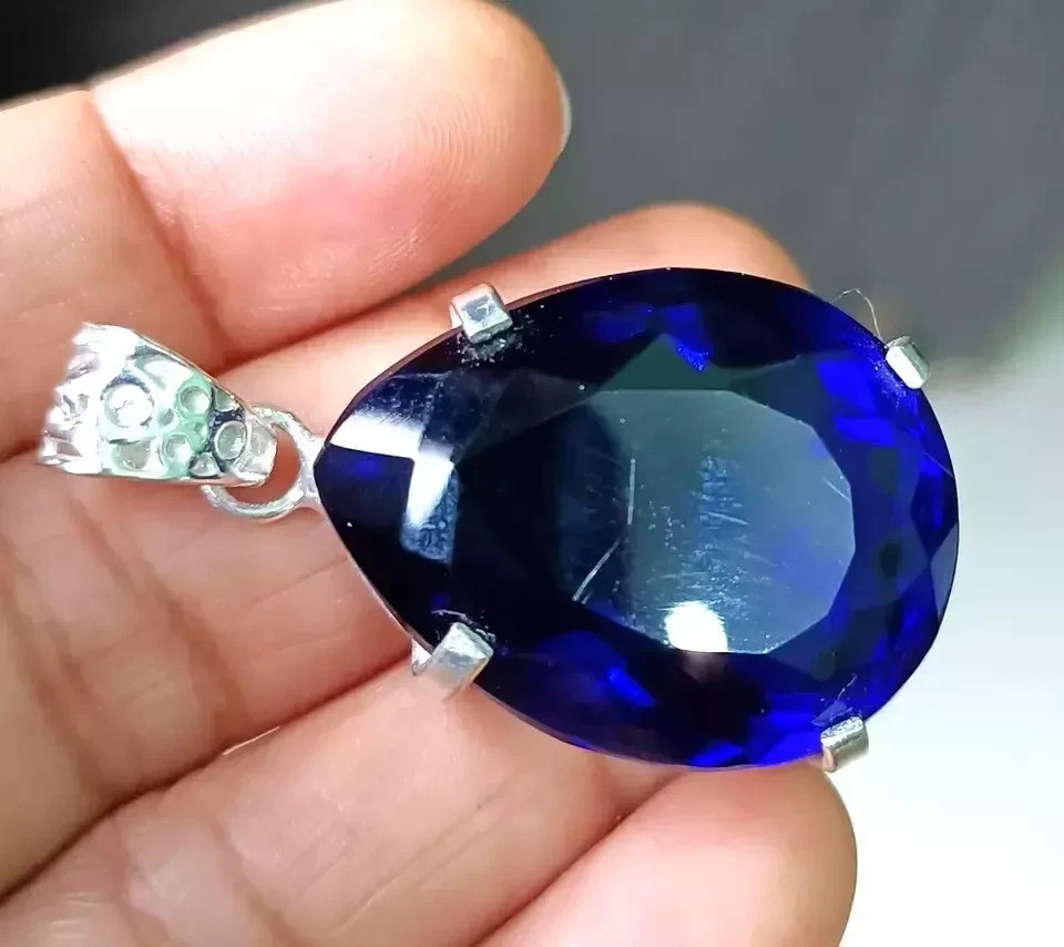 Natural 30 Ct Blue Sapphire Pear Cut 925 Silver Pendant Certified Loose Gemstone