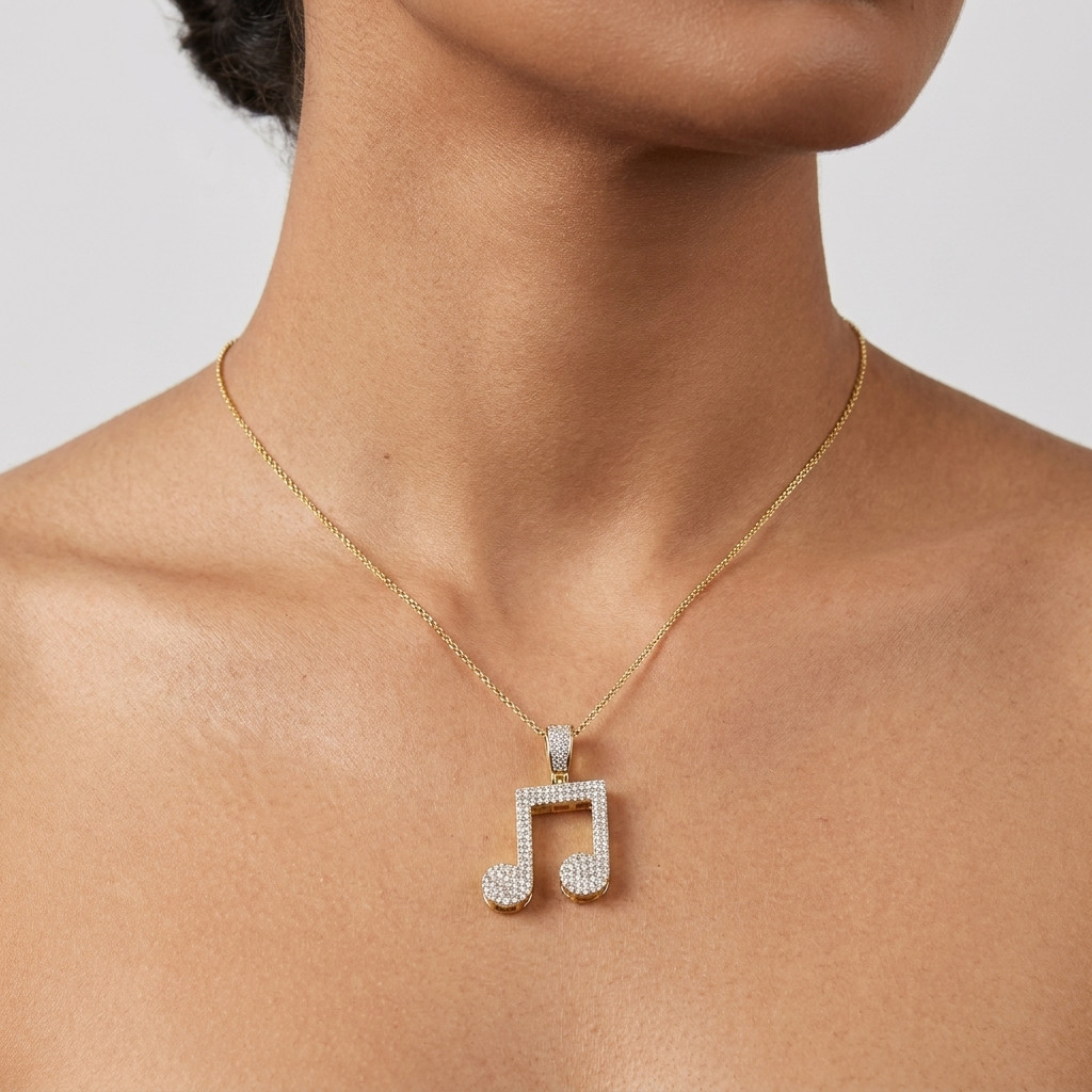 Moissanite Musical Note Charm Pendant 925 Sterling Silver Surprise Gift For Him