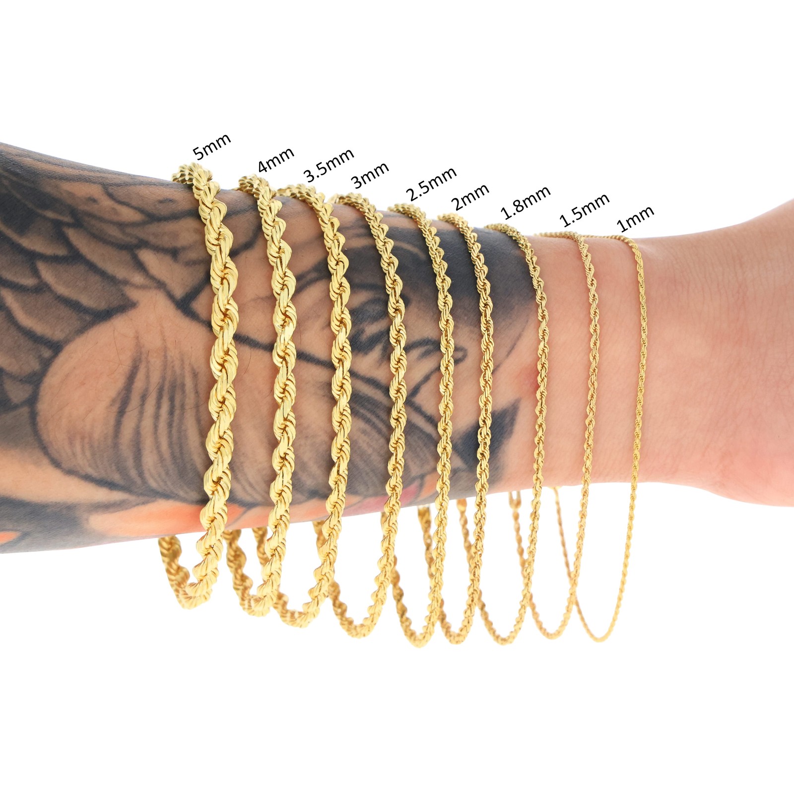 14K Yellow Gold Solid Rope Chain Necklace Bracelet 1mm-10mm Mens Women (7″- 30″)
