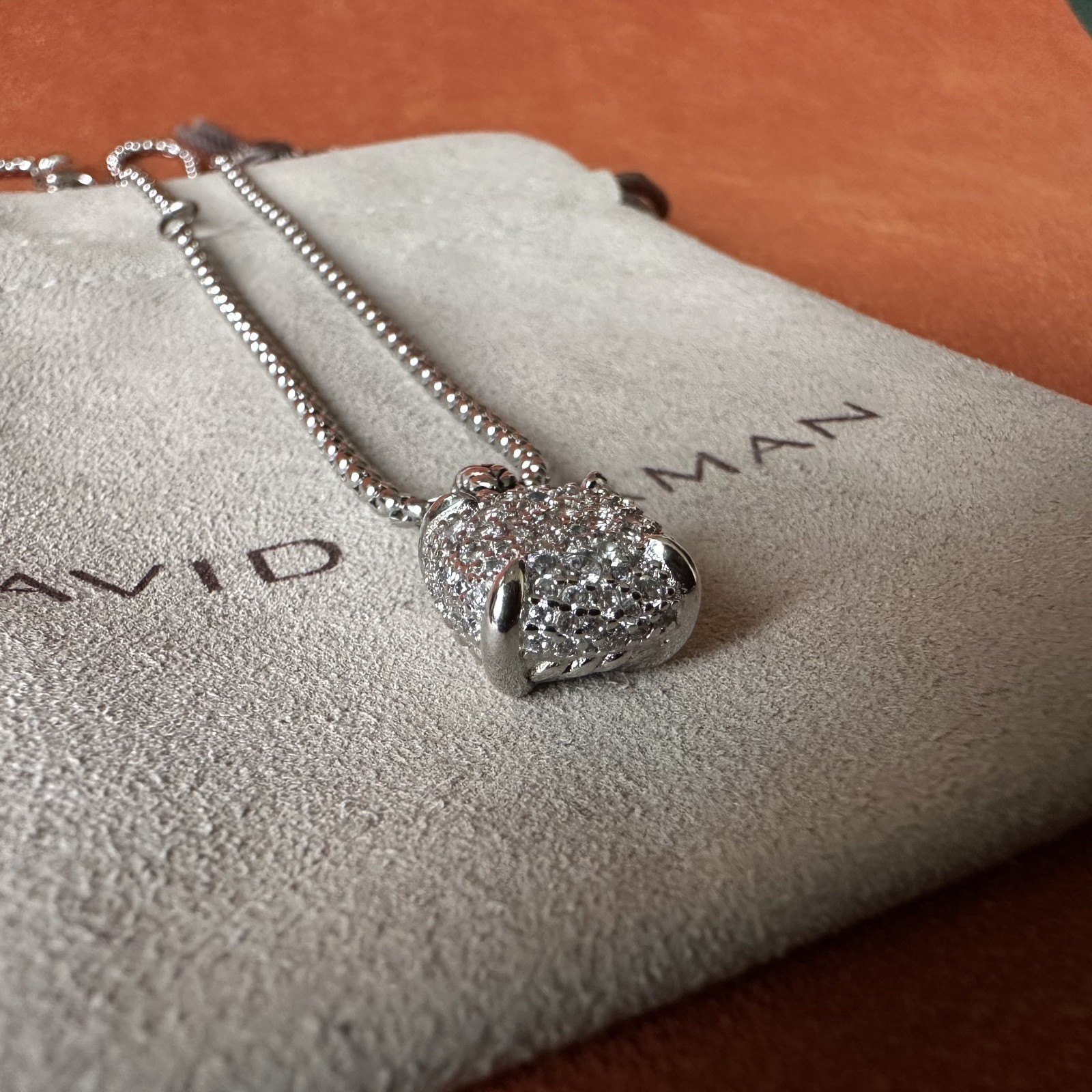925 Sterling Silver David Yurman 2mm Pendant Necklace Pavé Diamonds 22in