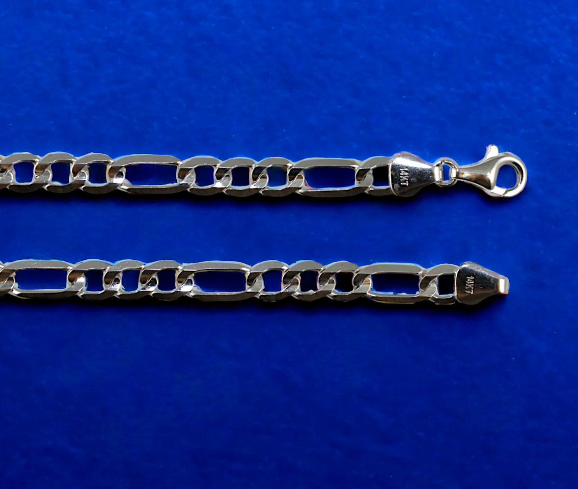 14K White Gold SOLID Figaro Necklace Bracelet Chain Real Gold 2mm-6mm 7″-30″