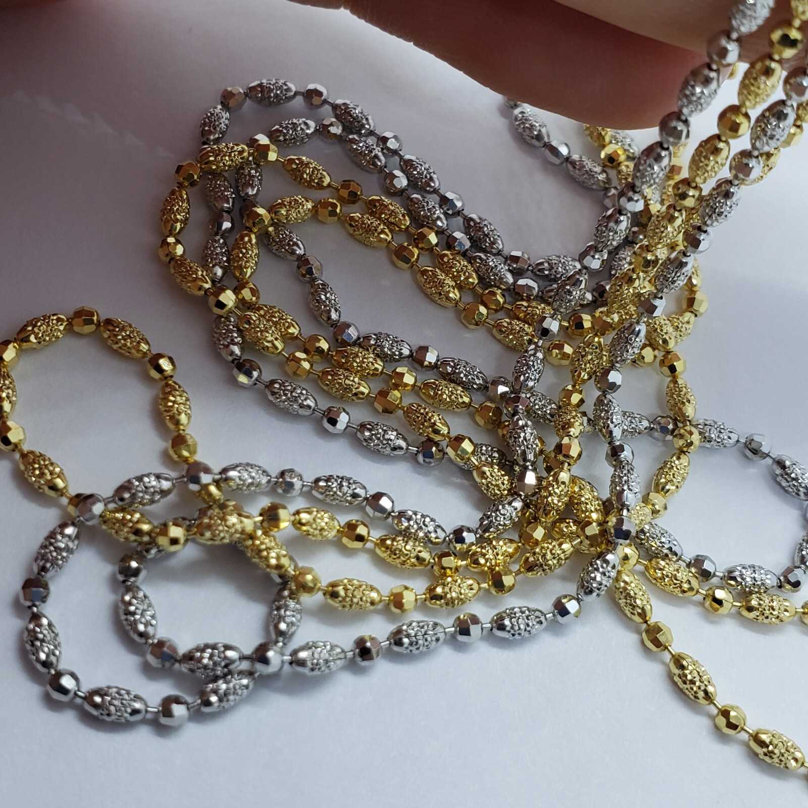14k Solid Yellow White Gold D/C Bead Chain Necklace Men Women 2mm / 16″ ~ 24″