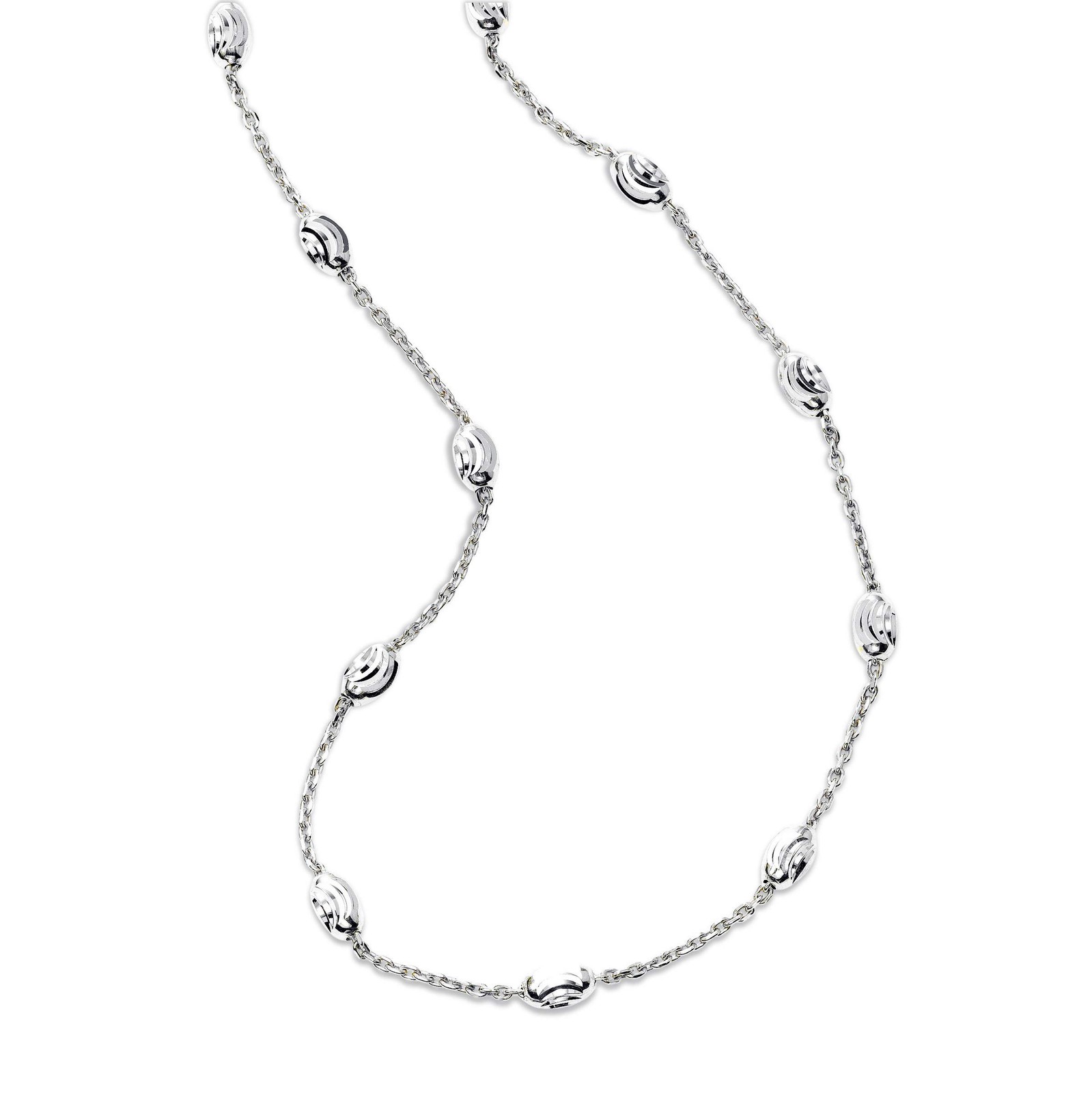 Sterling Silver Station Oval Bead Necklace for Women- Moon Bead Station Neckl…