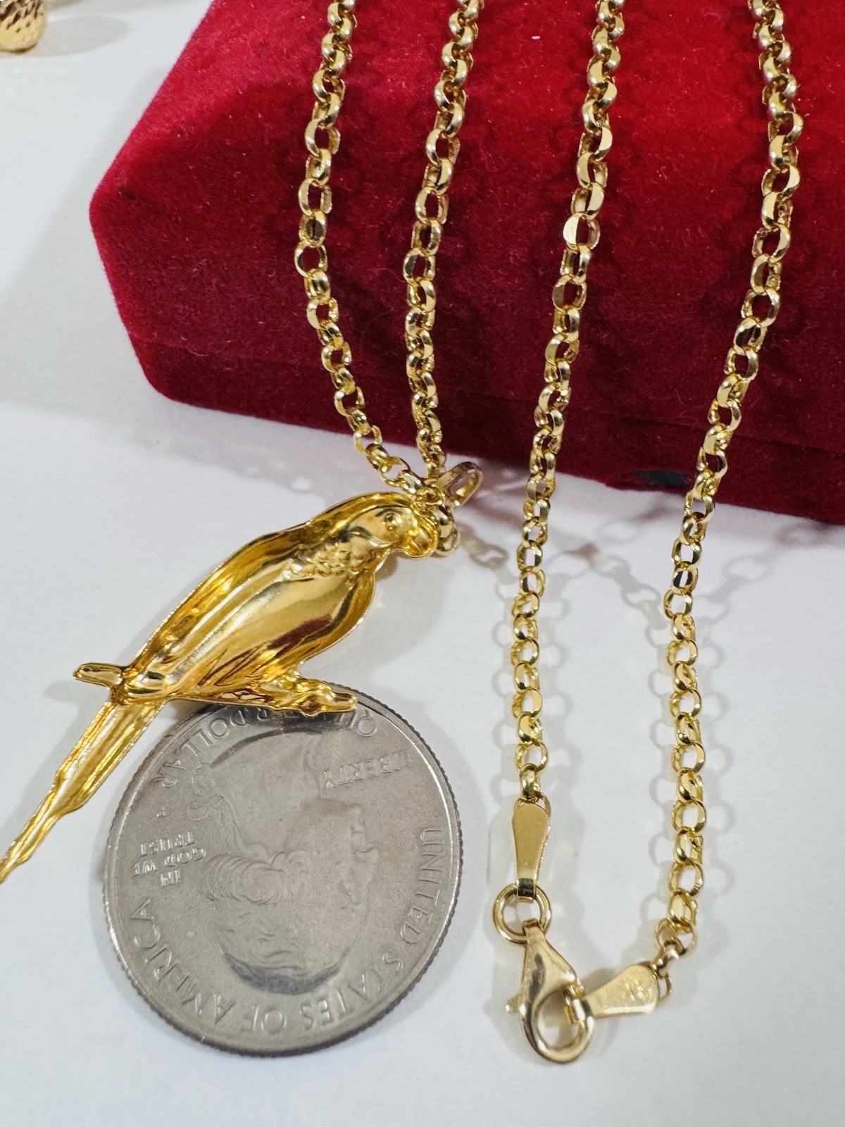 Solid 18K 750 Real Dubai Fine Gold Eagle Bird Set Necklace 18” long 3mm 5.9g