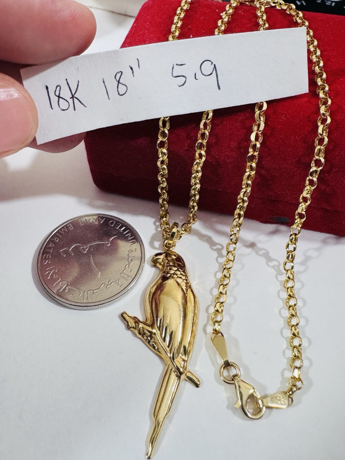 Solid 18K 750 Real Dubai Fine Gold Eagle Bird Set Necklace 18” long 3mm 5.9g