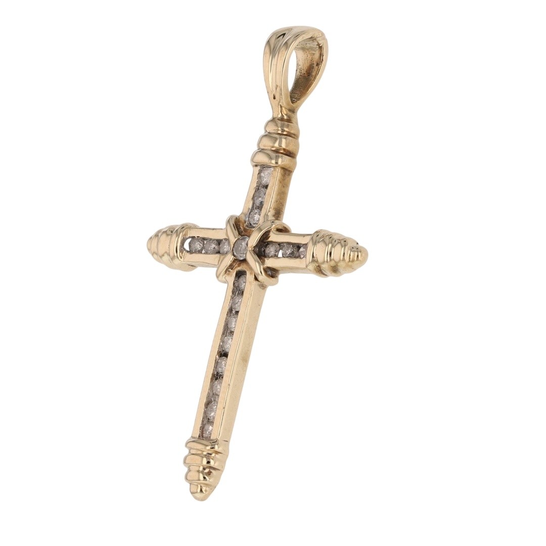 .19ctw Diamond Channel-Set Religious Cross Pendant No Chain 10k Yellow Gold