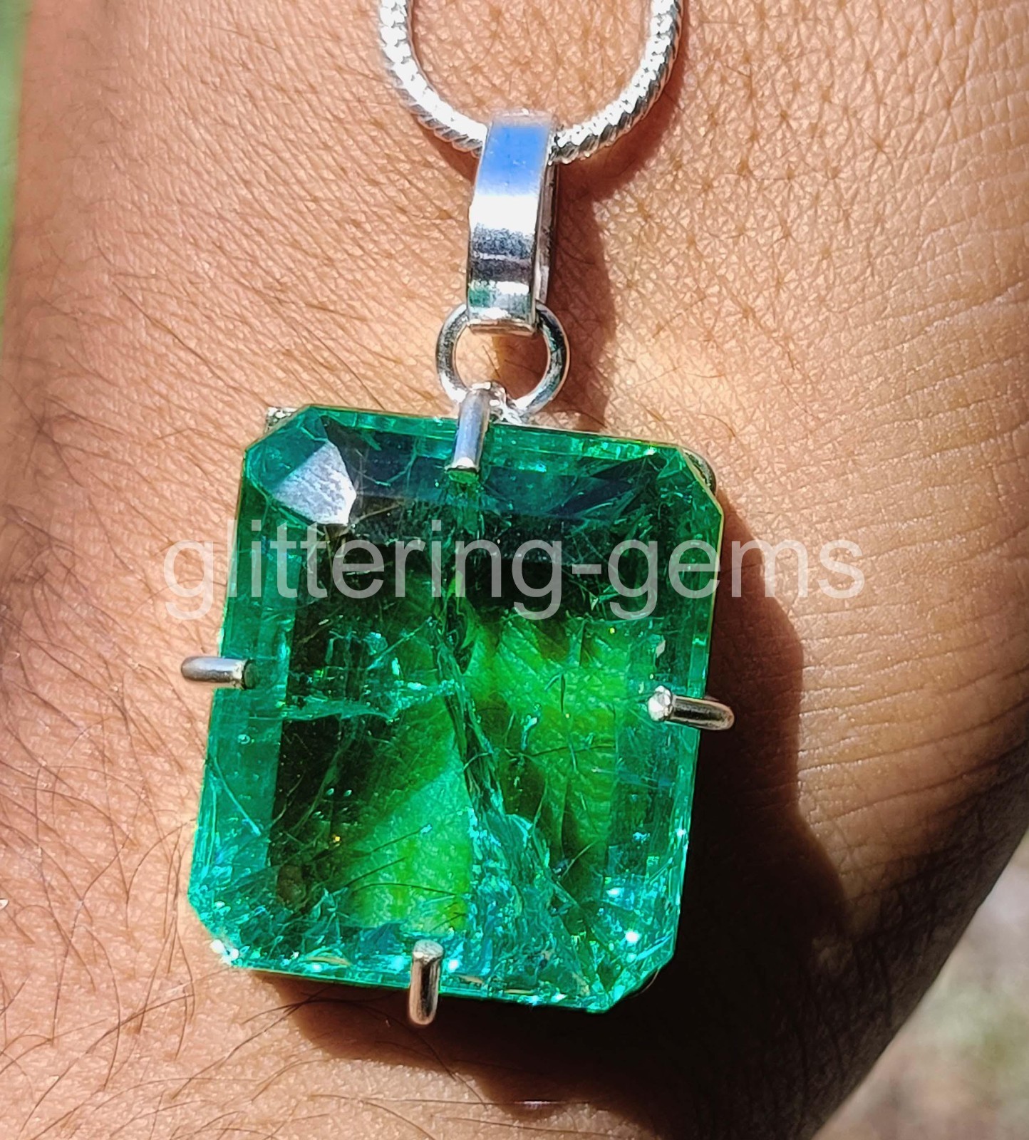 80.75 Ct Natural Green Emerald Pendant Emerald Shape IGL Gems 925 Silver 6AHQ