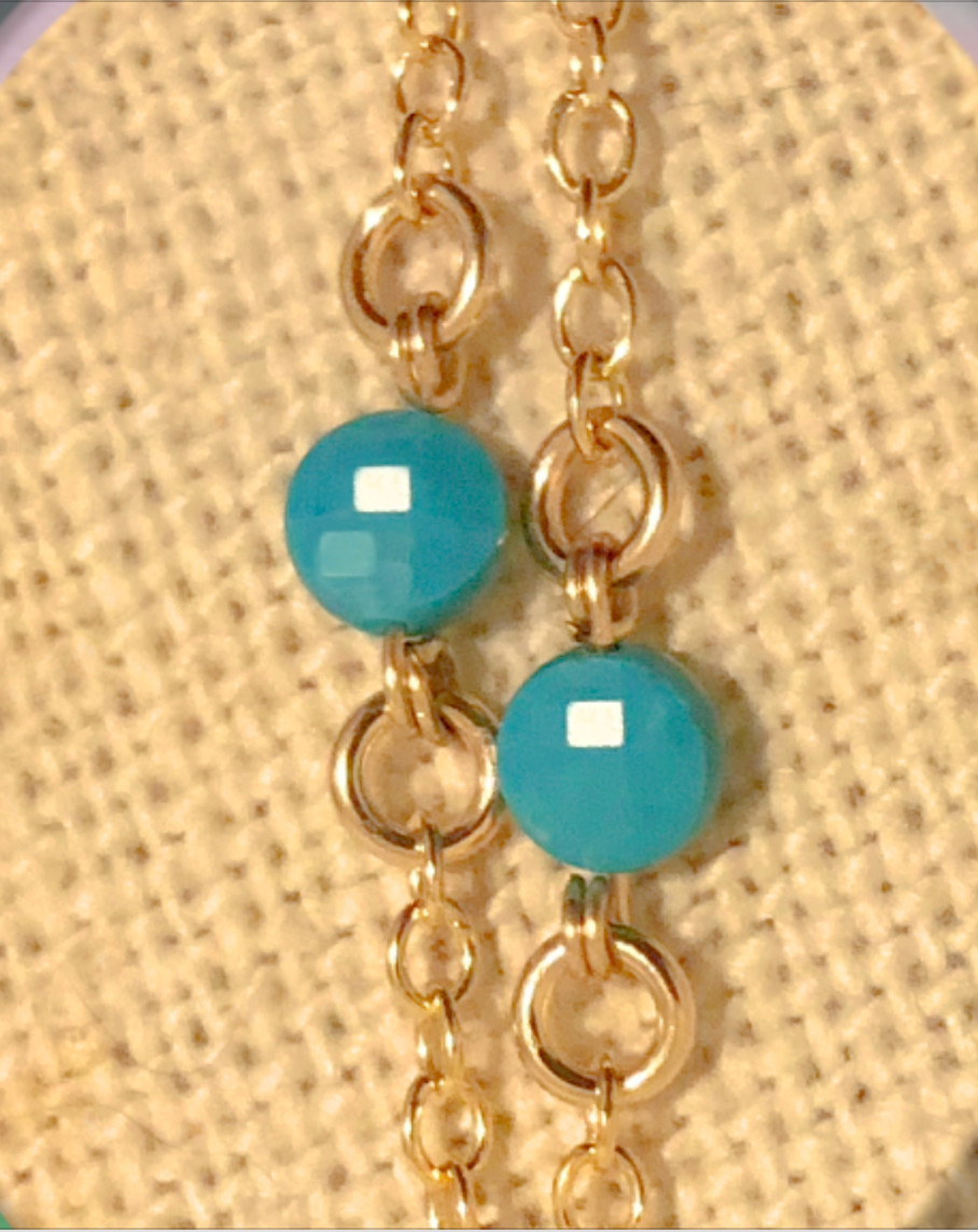 NEW RARE 14K YELLOW GOLD NATURAL TURQUOISE 18″ ANTIQUE VICTORIAN CHARM NECKLACE