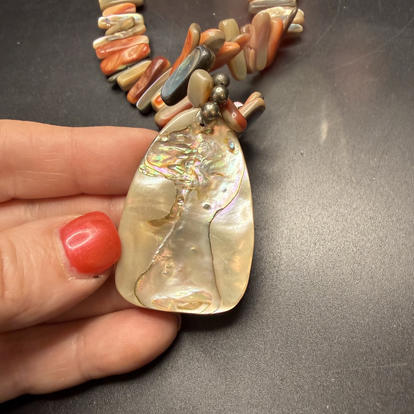 Silpada Red Abalone Shell Necklace 925 Sterling Silver Reversible Pendant N1046