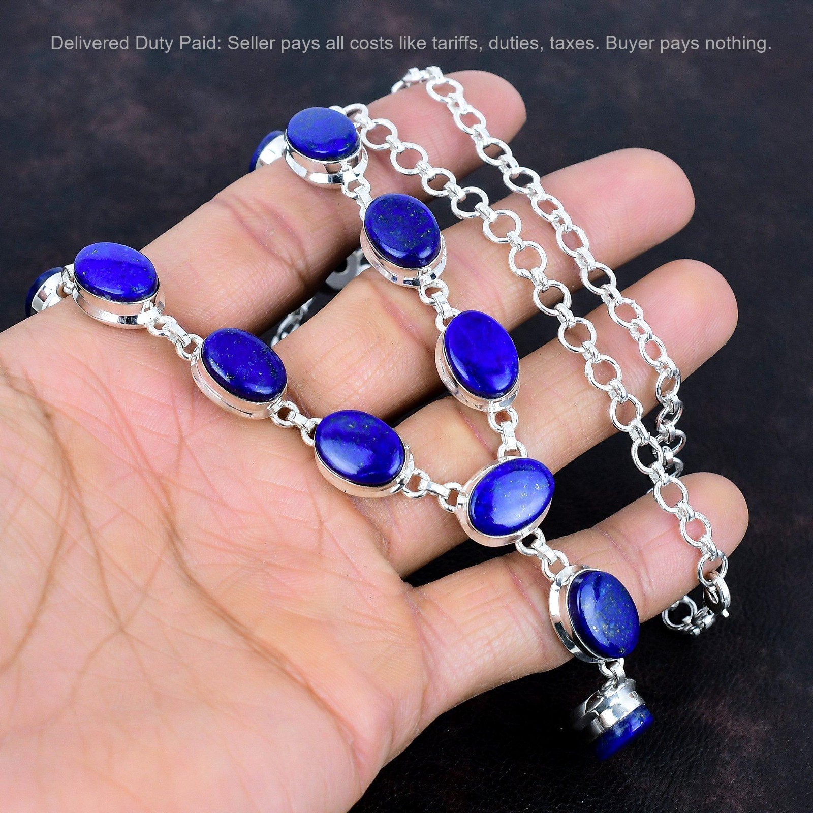 Valentines Deal Natural Lapis Lazuli Chain Necklace Jewelry 925 Sterling Silver