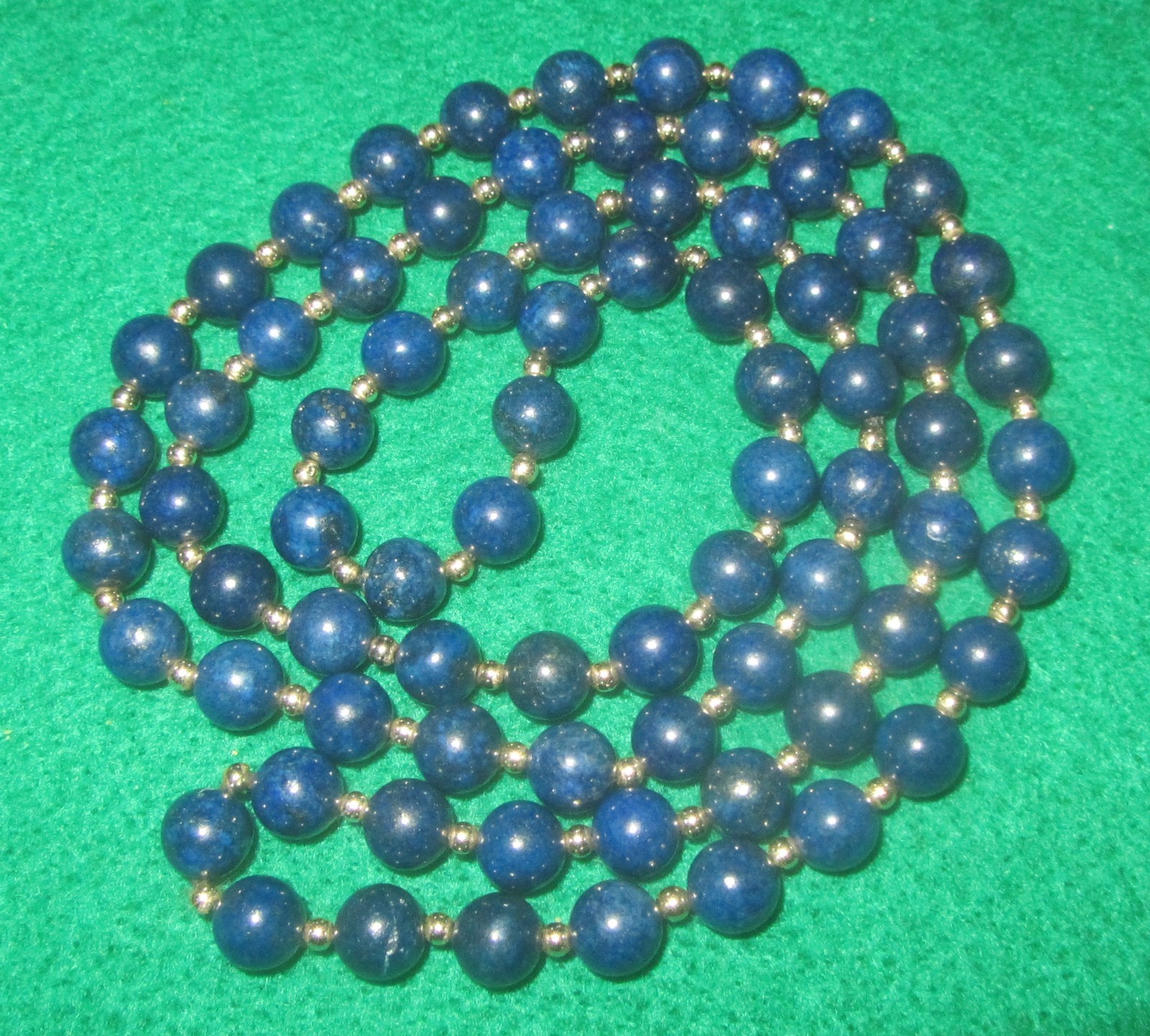 Lapis Lazuli blue beaded jewelry necklace and 14K gold