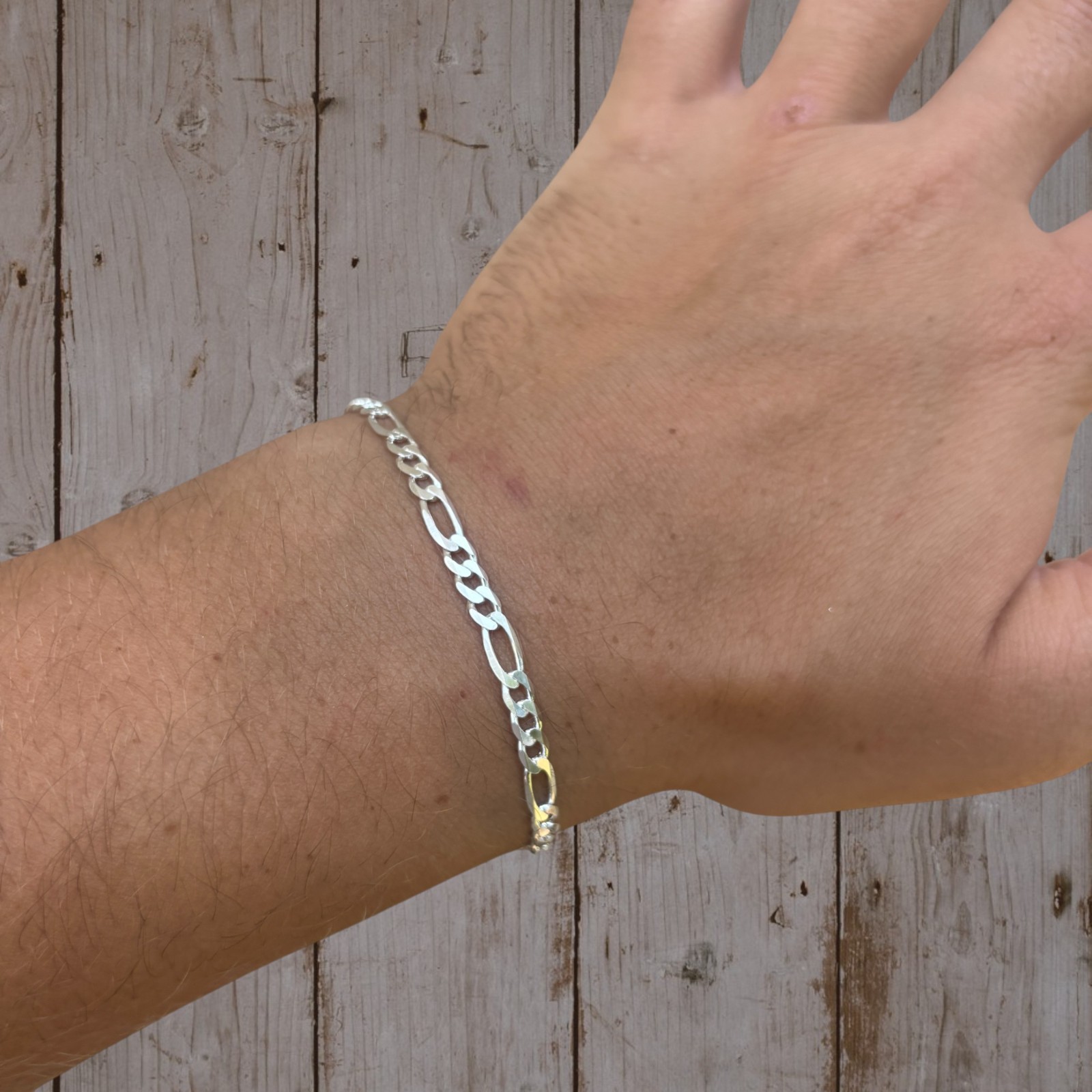 4mm Figaro Bracelet Link – Real Solid 925 Sterling Silver Or 14k Gold Vermeil
