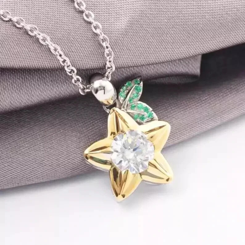 1ct Paopu Fruit Kingdom Pendant Necklace Natural Moissanite Two Tone Gold Plated