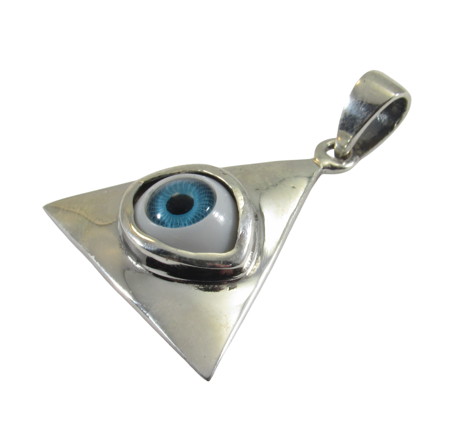 Solid 925 Sterling Silver All Seeing Eye Triangle Eyeball in Pyramid Pendant