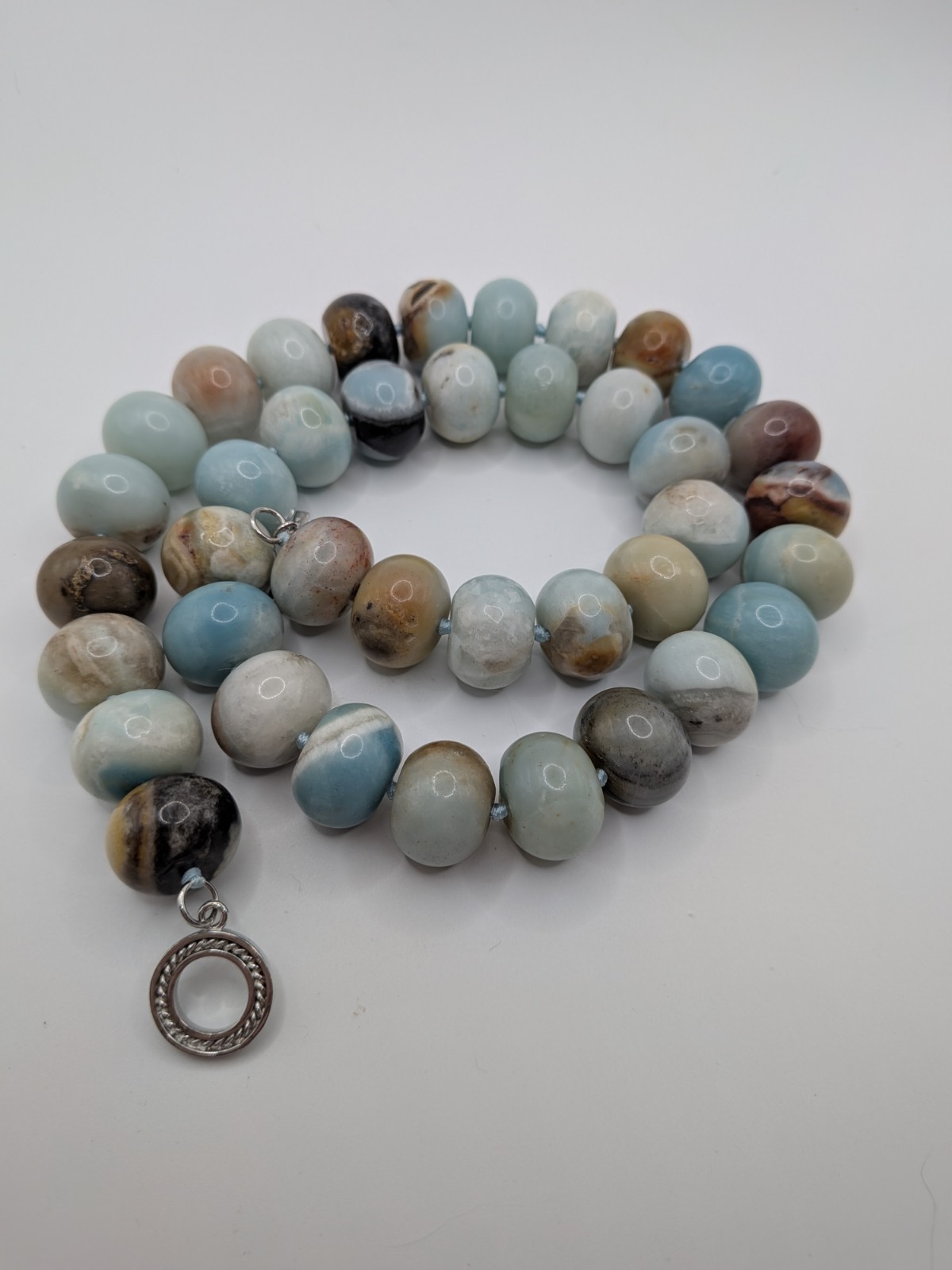 Lucas Lameth LUC Amazonite Beaded Necklace 925 Sterling Silver Clasp Statement