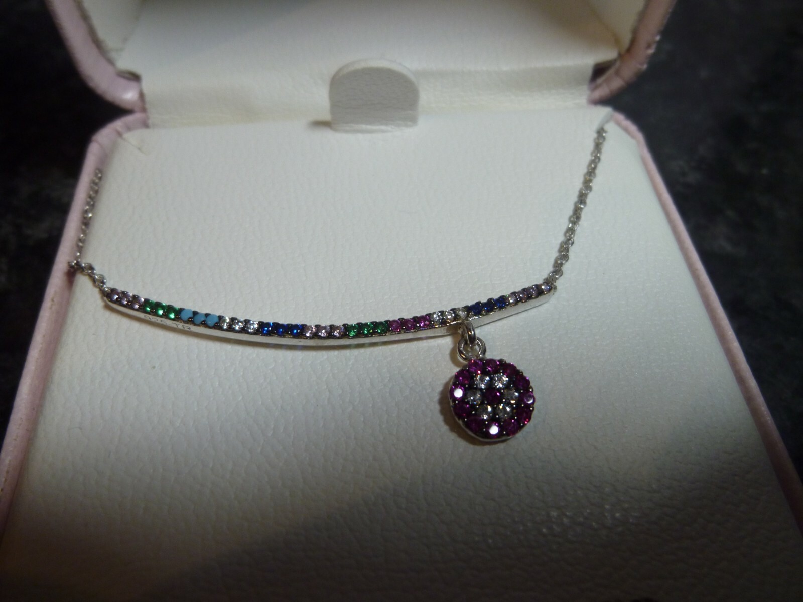 SILVER 925 CHAIN AND MULTICOLOURED BAR AND PENDANT (ADULT CHAIN) BOXED