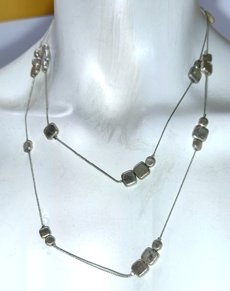 NEXT Long Silver Tone Necklace Heavy Metal Beads Snake Chain 102cm