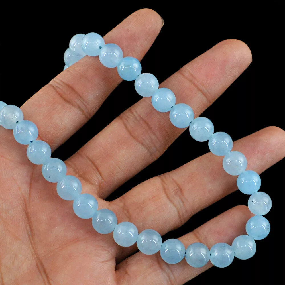 NATURAL UNTREATED BLUE CHALCEDONY ROUND SHAPE BEADS NECKLACE