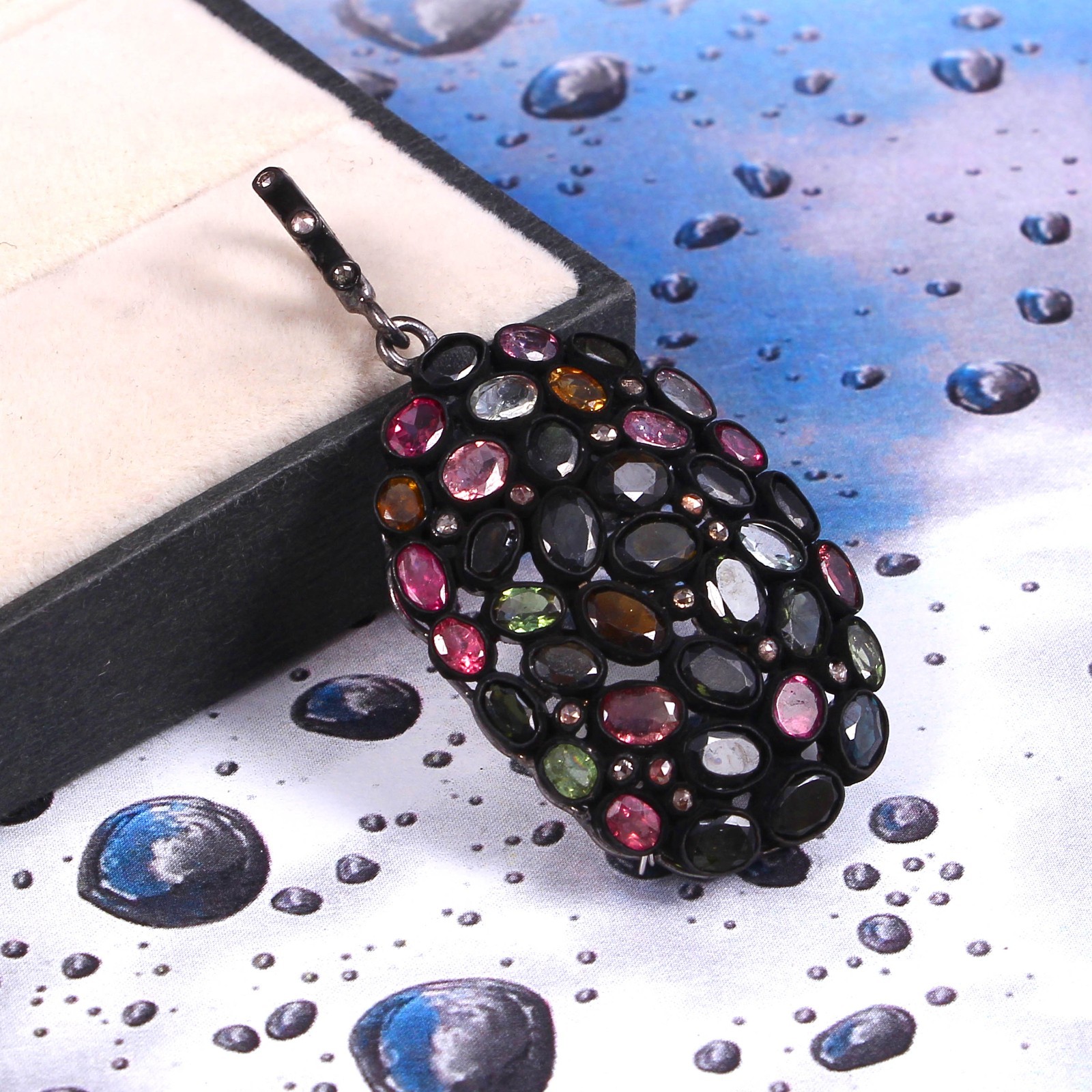 Natural 15pcs Rose Cut Diamond Tourmaline Pendant Necklace 925 Sterling Silver