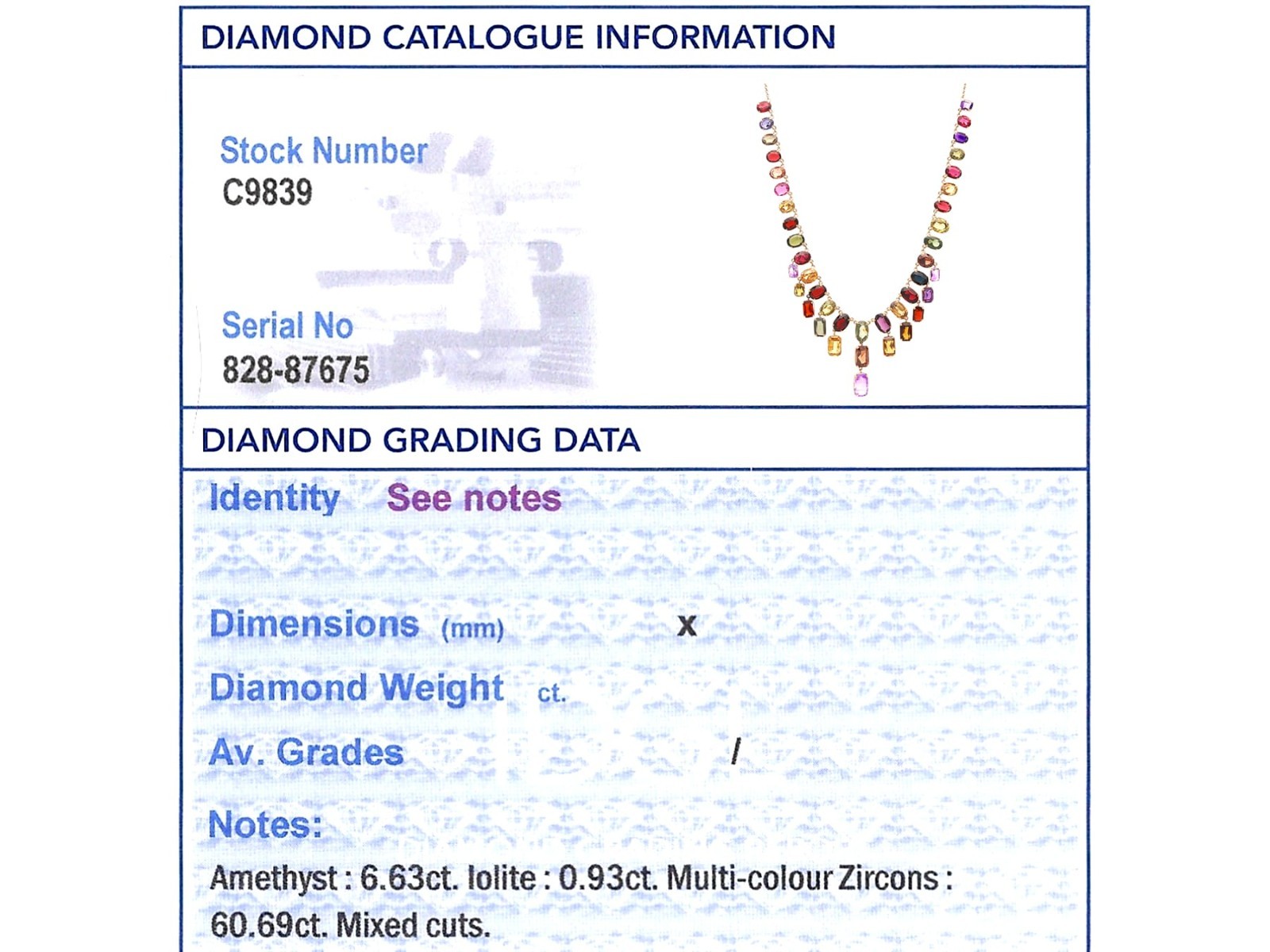 60.69Ct Zircon 6.63Ct Amethyst and 0.93Ct Iolite 9k Rose Gold Fringe Necklace