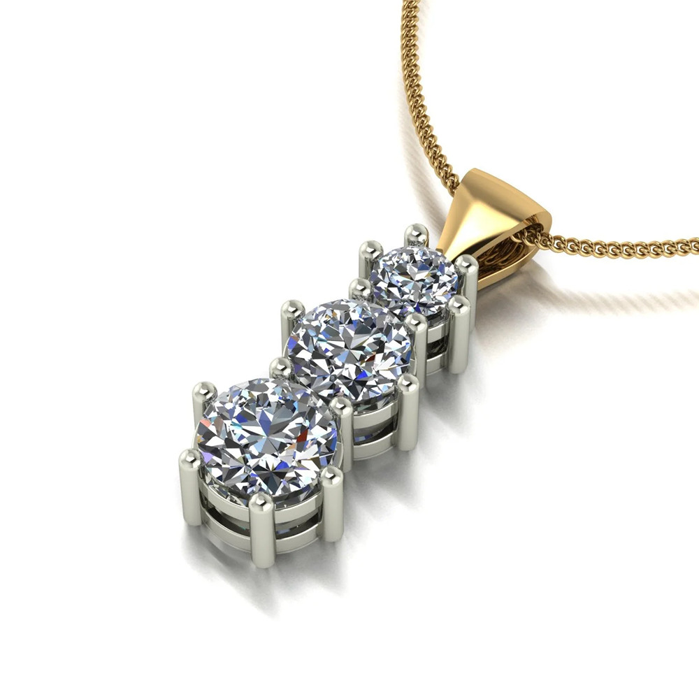 Womens Pendant Round 1 Ct GLI Lab Grown 18k Multi-Tone Gold Necklace Diamond